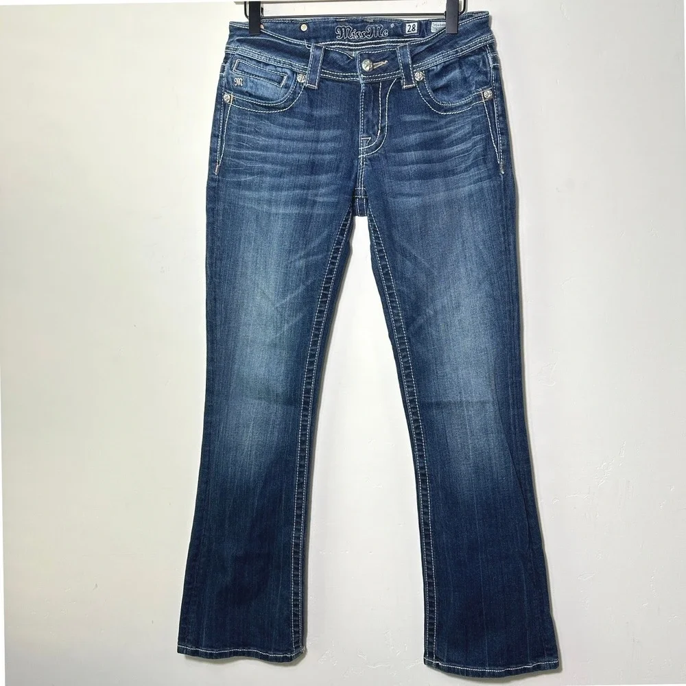 Miss Me Women's Signature Boot‎ Jeans Style JP5494BV 28 Cross Bling Y2K Western